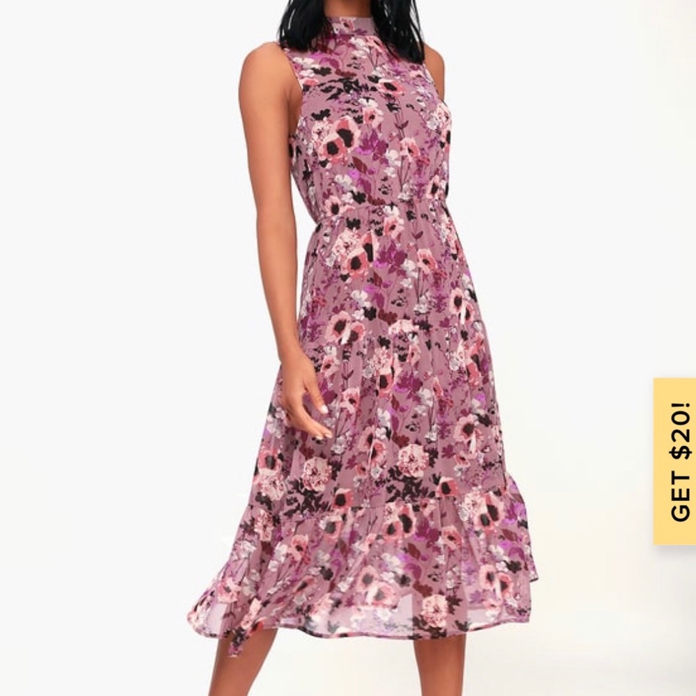Lulus In My Dreams Mauve Floral Print Midi Dress
